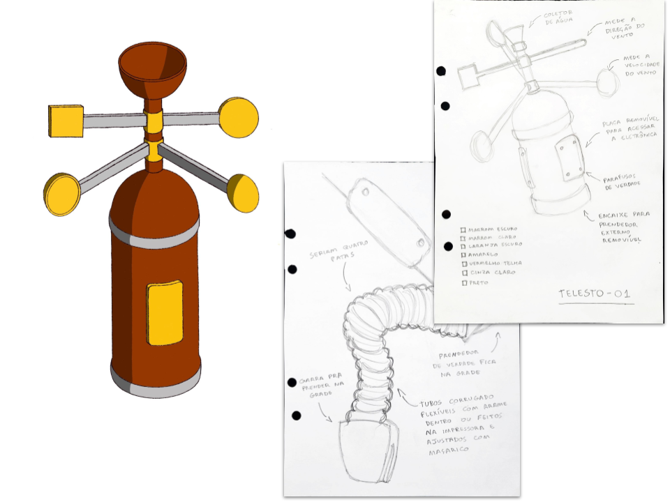 Desenhos conceituais iniciais do projeto Telesto